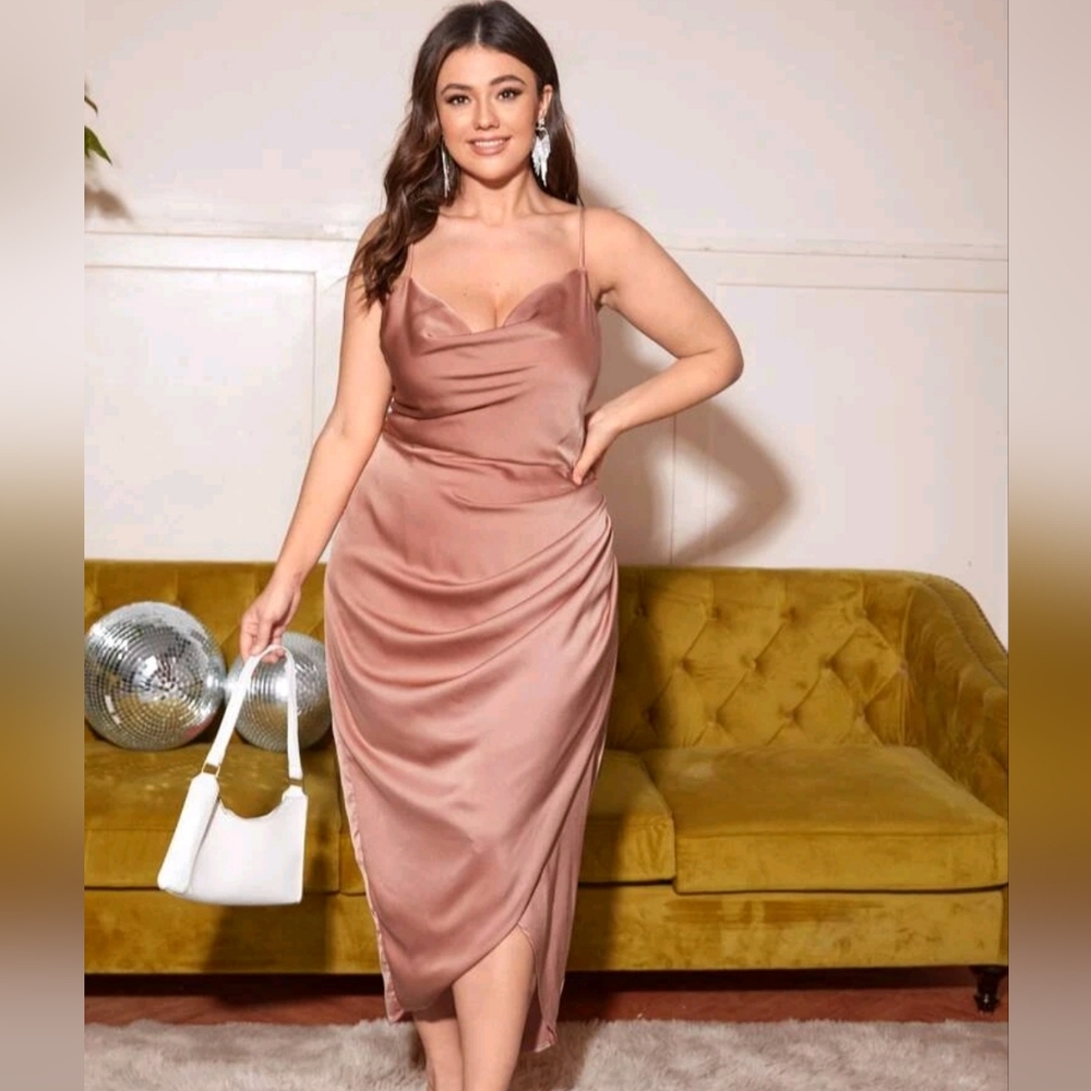 Satin Cami Draped Collar Dress